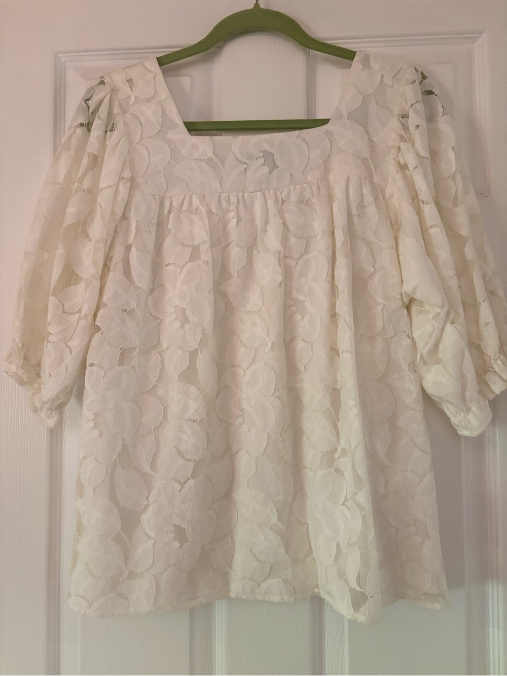 NorthStyle Cream Floral Lace Square-Neck Blouse - Picture 4 of 12
